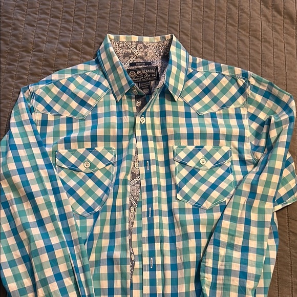 American Rag Blue and White Gingham Casual Shirt - Picture 2 of 2